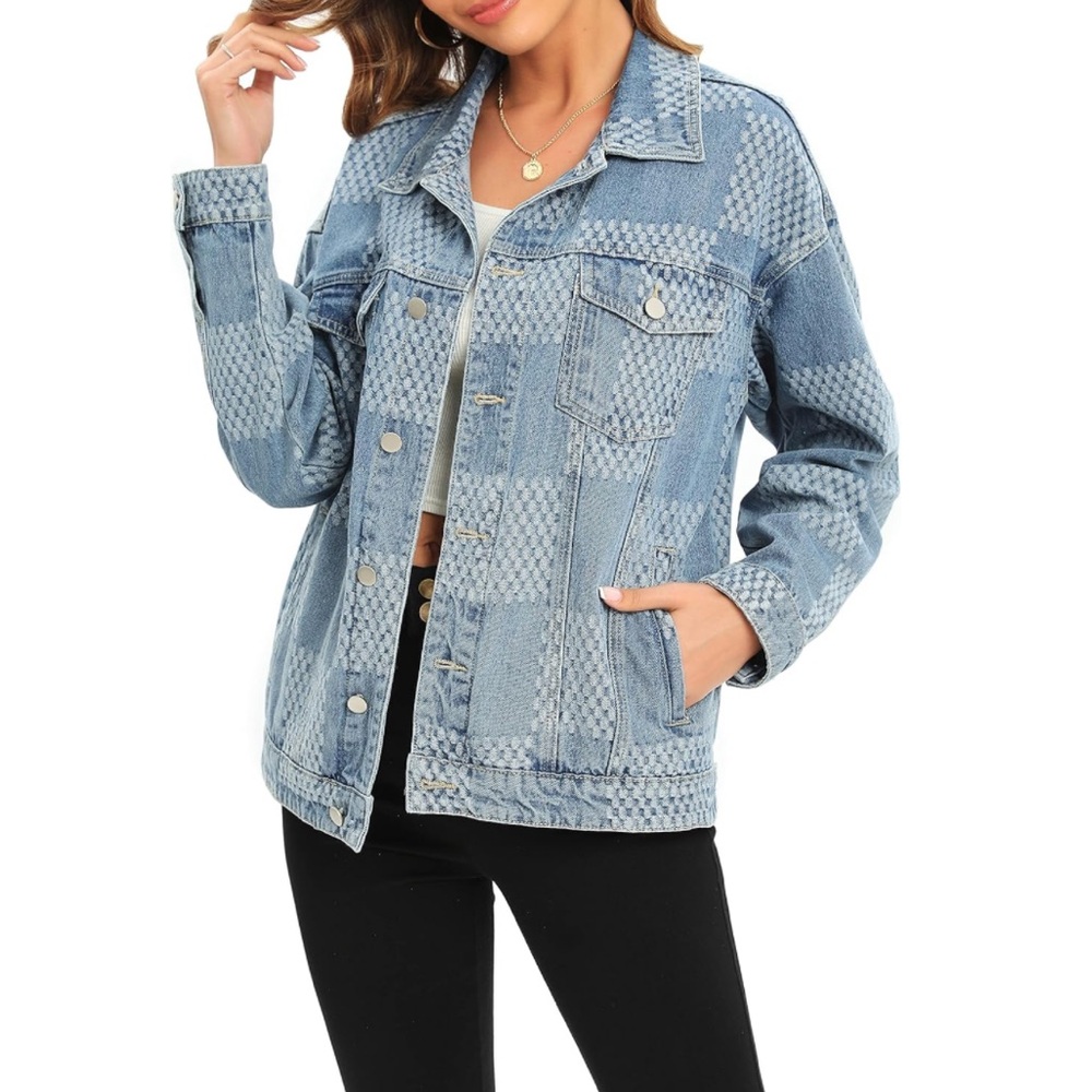 ETTELO Women Denim Jacket Long Sleeve Button Down Cotton Western